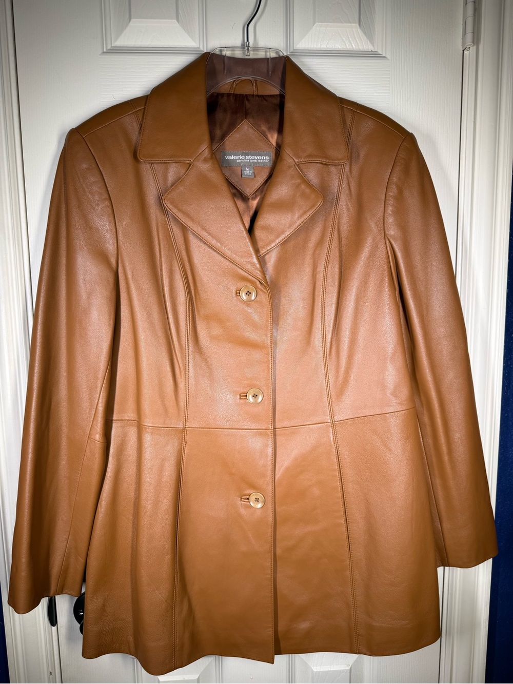 Valerie Stevens Cognac Leather Button-Front Jacket